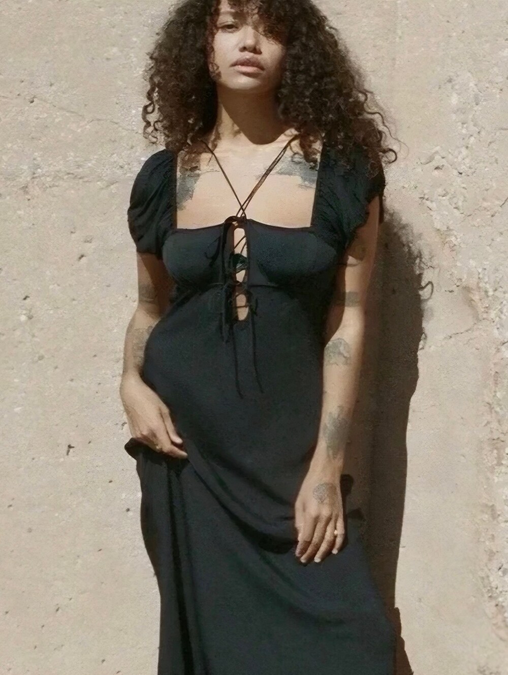 DÔEN Black Veronique Viscose Midi Dress XXL Open Back
